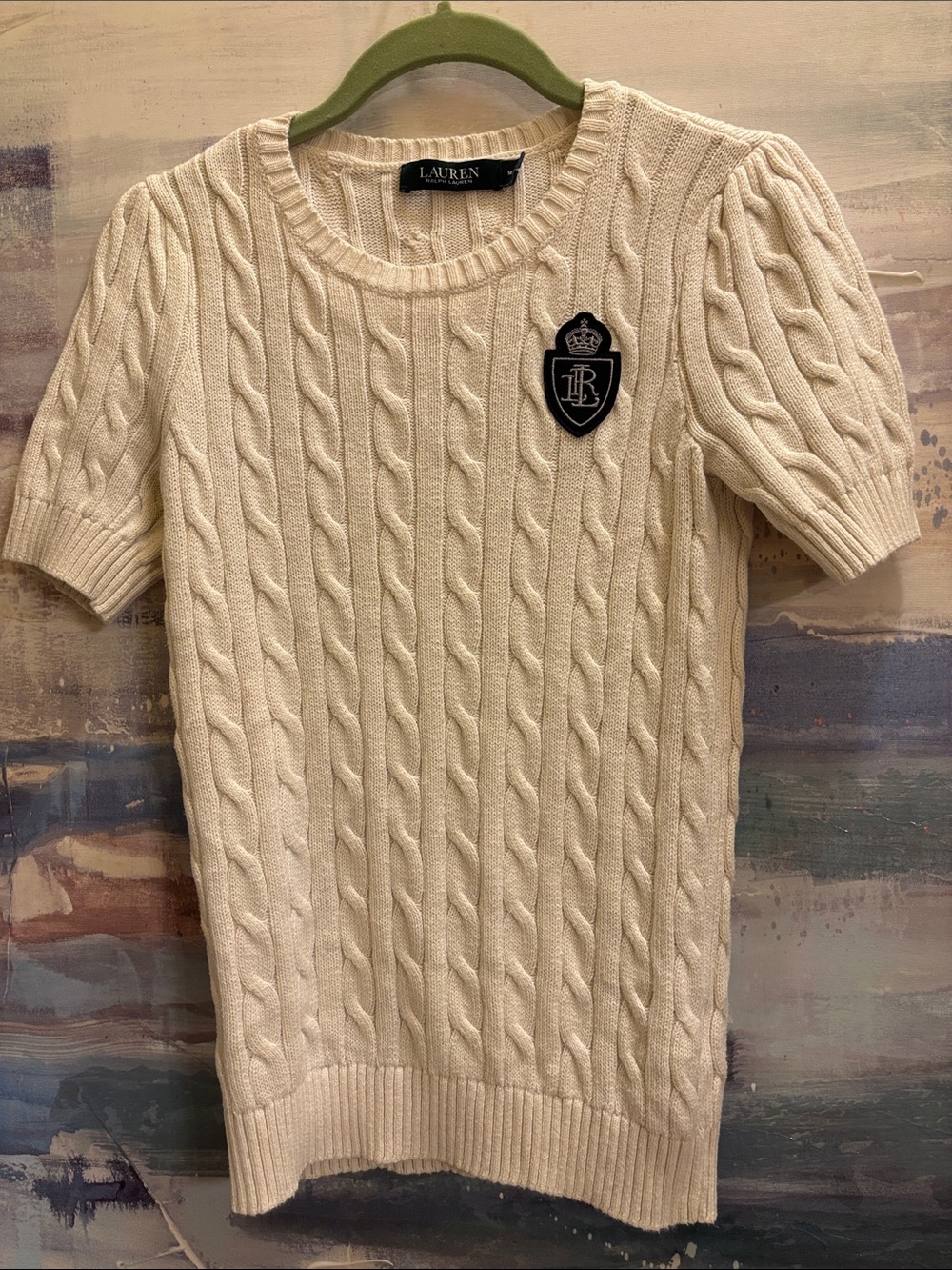 Lauren Ralph Lauren Cream Cable-Knit Short-Sleeve Sweater